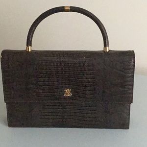 Vintage Saks 5th Avenue reptile handbag gold trim